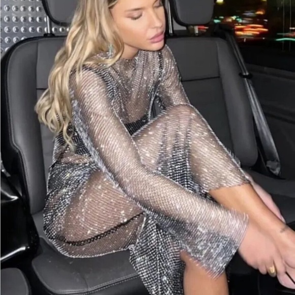 ZARA RHINESTONE MESH MIDI DRESS - Picture 2 of 11